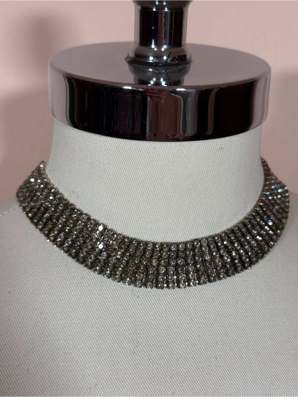 Vintage Art deco Retro Five Rows Rhinestone Wide choker Necklace prom Wedding